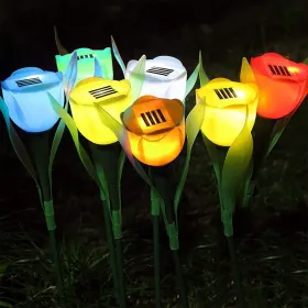 6 Pcs Solar Garden Tulip Flower Light Outdoor Solar Pathway Light IP54 Water-resistant Landscape Lights For Festival Decorations (Option: Multicolor)
