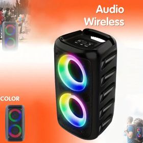 Wireless Speaker With Subwoofer, Large Boombox Speaker, Stereo Speaker, Subwoofer, Outdoor Wireless Speaker, Party Disco Light, TWS, TF, AUX (Option: Black)